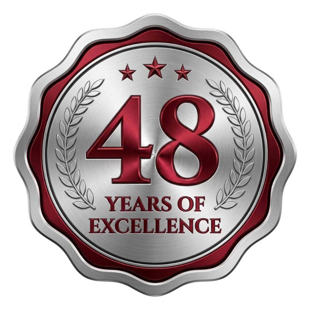 48 Years of Excellence badge